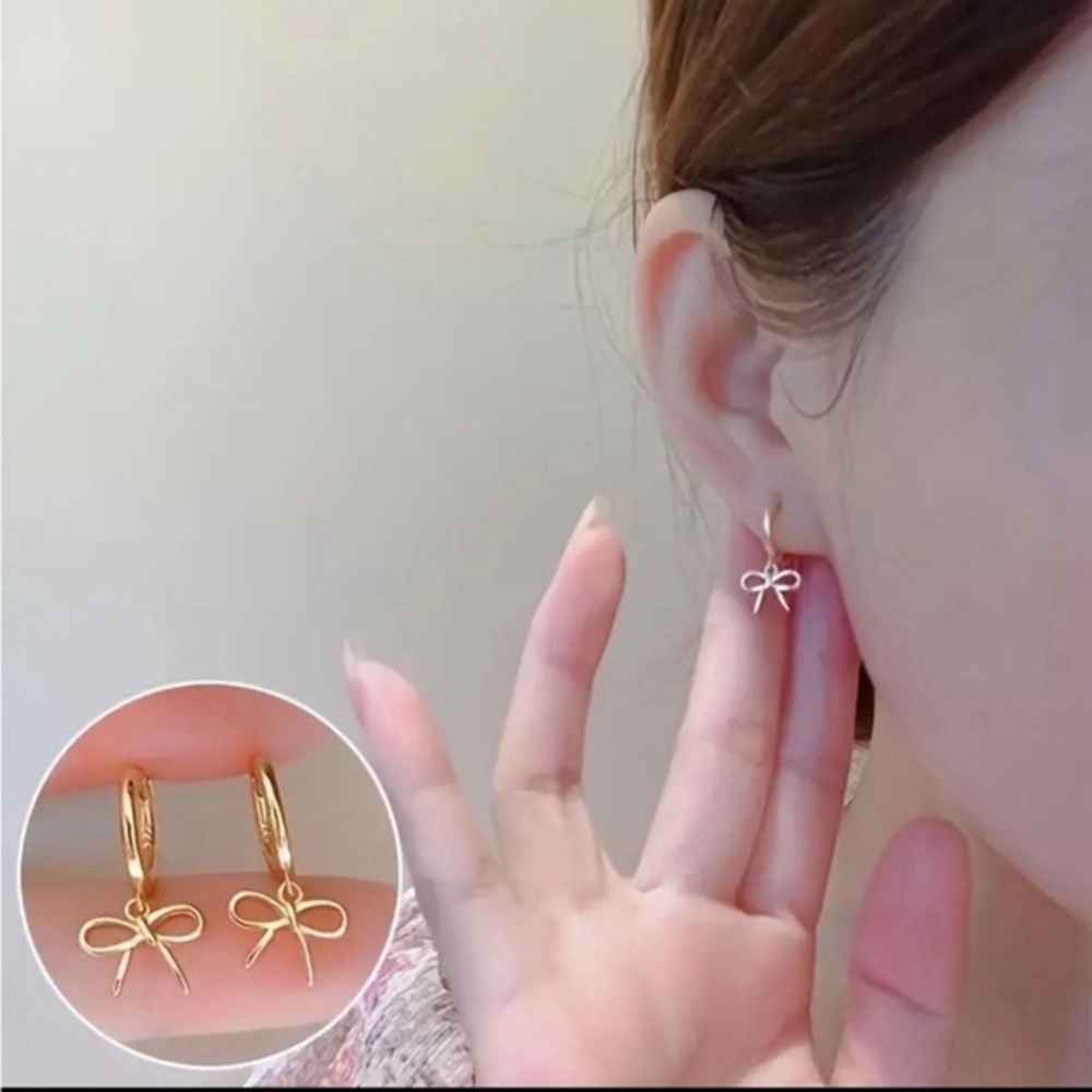 14K Golden Plated Vintage Elegant Bowknot Hoop Earrings